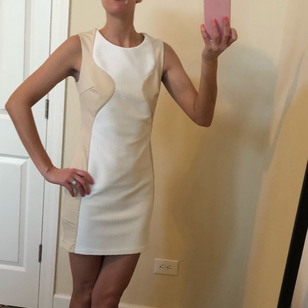 Boutique Bridal White and Tan cocktail Dress